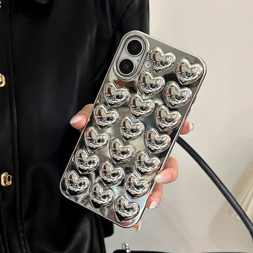 Qfdian Simple Stylish Silver Love Heart Phone Case For iPhone 11 12 13 14 15 16 Pro Max Glossy TPU Protective Back Cover